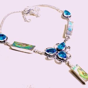 Abalone Sea Shell/Blue Quartz Necklace